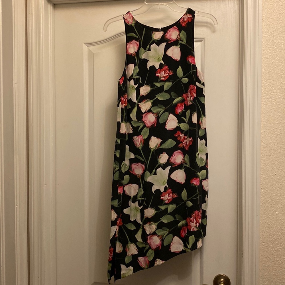 Silk sleeveless asymmetrical floral dress